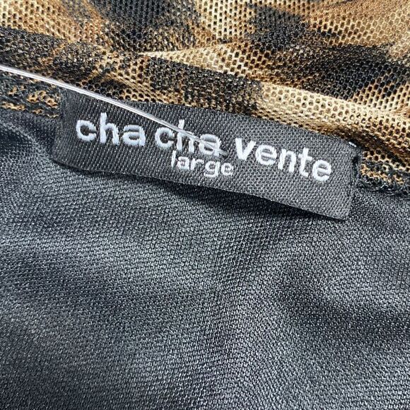 Cha Cha Vente Cheetah Short Sleeve Sheer Tunic Top Size Large NEW - Picture 7 of 9